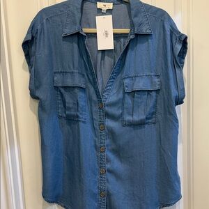 Classic Blue Button-Up Denim Blouse